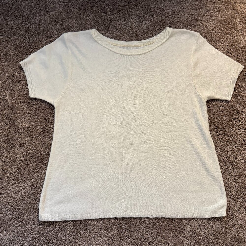 Cream Knit Short Sleeve Tee